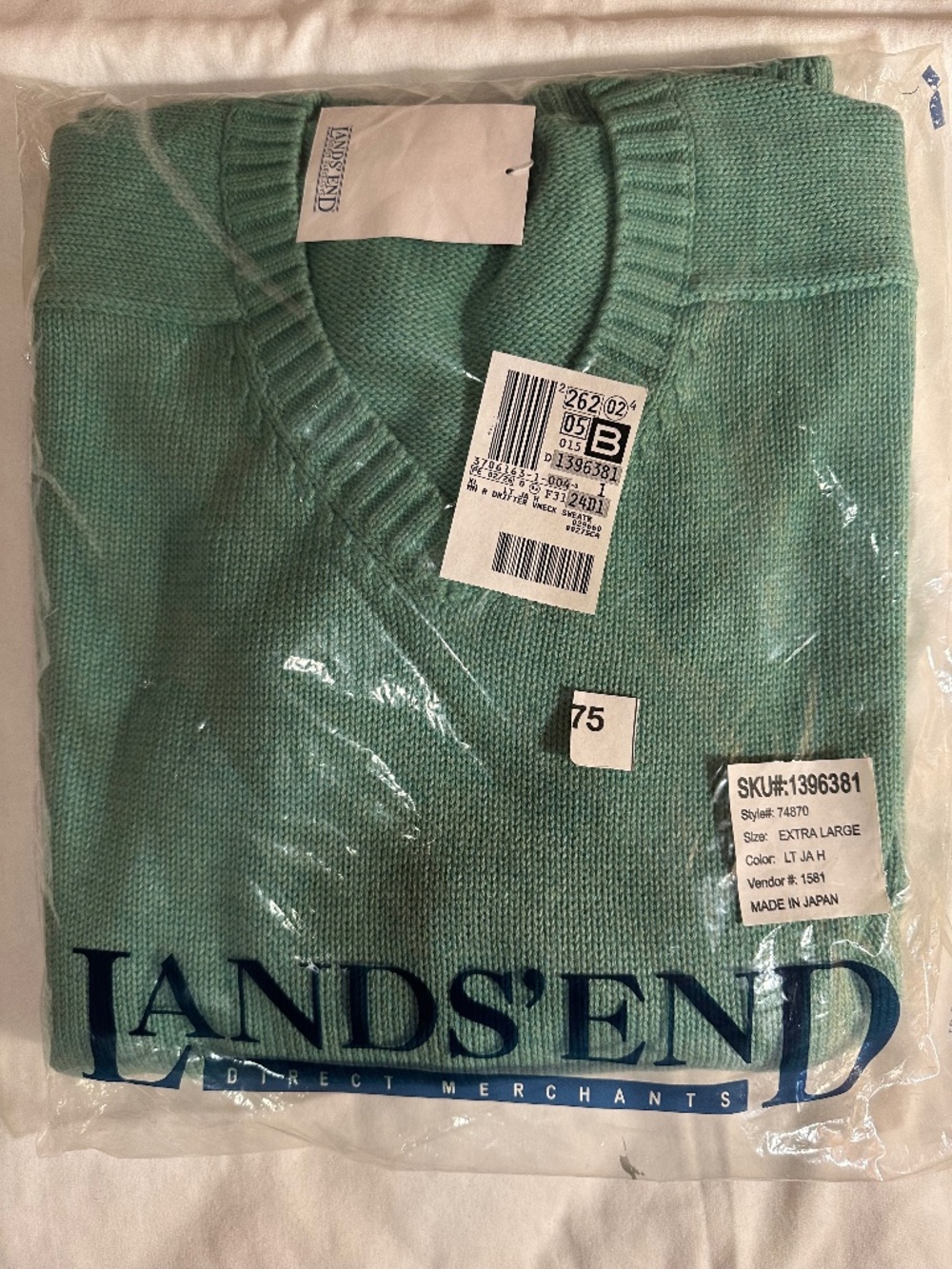 Land's End, XL, mint V-neck men sweater